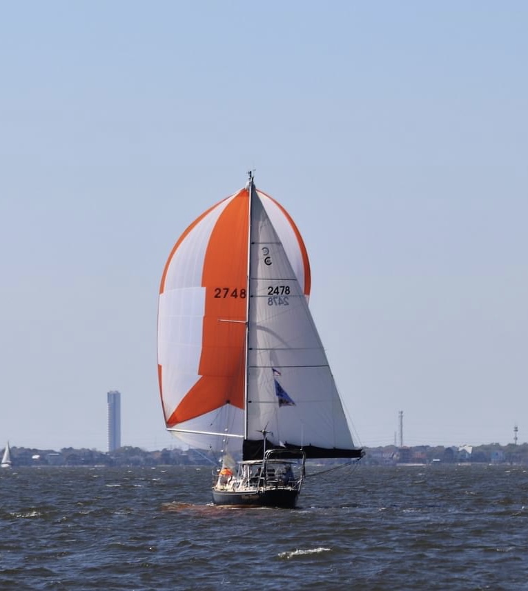 Spinnaker sail on sailboat